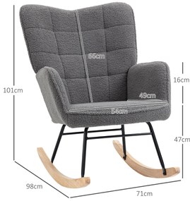 Poltrona Baloiço em Borrego com Oscilação de 40° Pés de Madeira de Faia e Estrutura de Aço 71x92x101 cm Cinzento Escuro