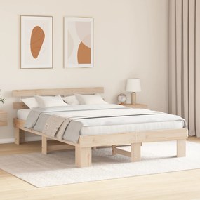 Estrado de Cama com Cabeceira 140x200 cm Madeira Maciça de Pinho