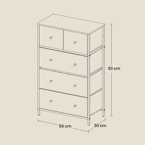 Cómoda, armário de arrumação com 5 gavetas tecido 30 x 56 x 93 cm cinza claro-branco