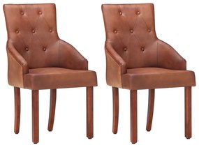 vidaXL Cadeiras de jantar 2 pcs couro de cabra genuíno castanho