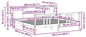 Cama com estante sem colchão 200x200 cm pinho maciço branco