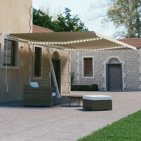 vidaXL Toldo automático com LED e sensor de vento 600x300 cm cor creme