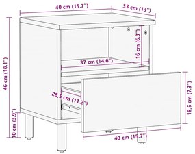 Armário de cabeceira castanho 40x33x46 cm manga madeira maciça