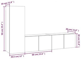 Conjunto móveis de TV 3 pcs madeira processada sonoma cinza