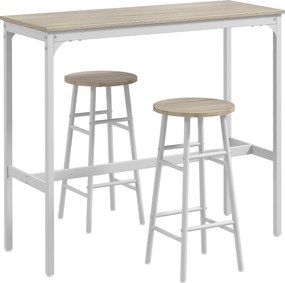 HOMCOM Mesa Alta Cozinha Bancos Aço Estilo Industrial Mesa Alta Sala Jantar Design Moderno Natural Branca | Aosom Portugal