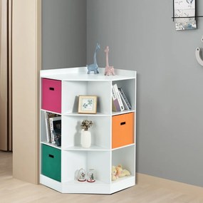 Estante de madeira para crianças com 9 cubos e 3 cestos coloridos Organizador de cantos para brinquedos e livros 81 x 61 x 94 cm Branco