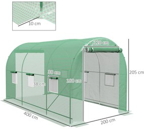 Estufa tipo Túnel 400x200x205 cm Estufa de Jardim com Porta Enrolável
