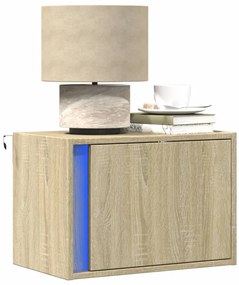 vidaXL Mesas de cabeceira de parede com luzes LED 2pcs carvalho sonoma