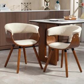 Conjunto de 2 cadeiras de sala de jantar, cadeiras de cozinha estofadas com encosto curvo e pés em madeira maciça, bege