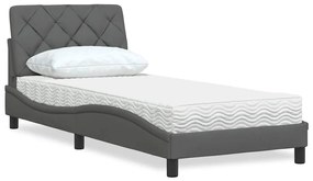 vidaXL Cama com colchão 80x200 cm tecido cinzento-escuro