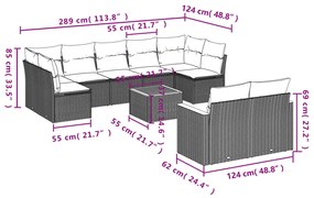 10 pcs conjunto de sofás p/ jardim com almofadões vime PE bege