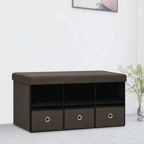 vidaXL Banco arrumação dobrável 76x38x38cm linho falso castanho-escuro
