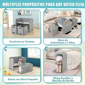 Mesa e cadeiras para crianças com tampo espesso e superfície lisa para casa, escola, jardim de infância 68,5 x 40 x 50 cm Cinzento