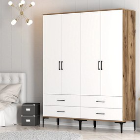 Roupeiro Kumsal TT – Nogueira e Branco – 160 cm x 47,5 cm x 201,4 cm