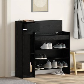Cabine de Sapatos Carvalho Preto 100.5x28x100 cm Madeira Engenheirada