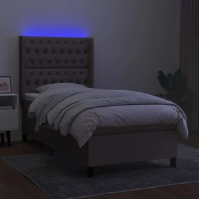 Cama box spring + colchão/LED 80x200cm tecido cinza-acastanhado