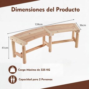 Banco de Jardim Curvo para 2 Pessoas, 139 x 36 x 41 cm, Madeira Carbonizada, Castanho