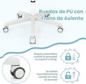 Cadeira giratória de escritório para crianças com altura ajustável, rodas com travão e braços lisos 57 x 57 x 80-92 cm Cinzento