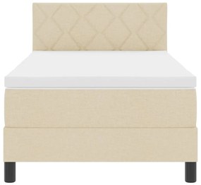 Cama Box Spring com Colchão &amp; LED Creme 100x200 cm Tecido