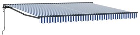 Toldo Retrátil Manual Azul e Branco 400x300 cm Poliéster e Aço