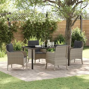 vidaXL Conjunto de Jantar de Jardim com Almofadas Cinza Claro Vime PE