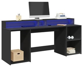 Secretária c/ luzes LED 200x55x91 cm derivados de madeira preto