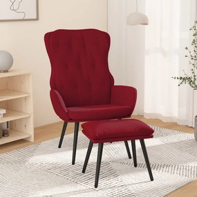 3097672 vidaXL Cadeira de descanso com banco p/ pés veludo vermelho tinto