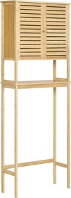 kleankin Móvel de Bambú sobre Sanita 60x23x173cm Armário Alto para Casa de Banho com 2 Portas 1 Prateleira Interior Natural | Aosom Portugal