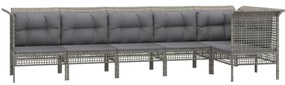 6 pcs conjunto lounge de jardim c/ almofadões vime PE cinzento