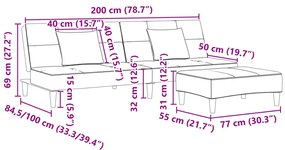 Sofá-cama 2 lugares c/ apoio de pés veludo cinzento-escuro