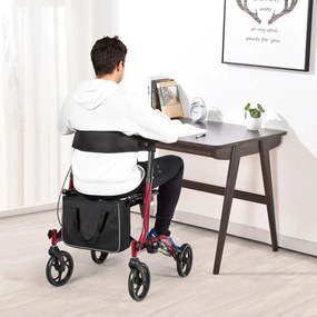 Andador de alumínio para idosos e adultos dobrável leve ajustável com bolsa de armazenamento  74 x 61 x 82 - 95 cm Vermelho