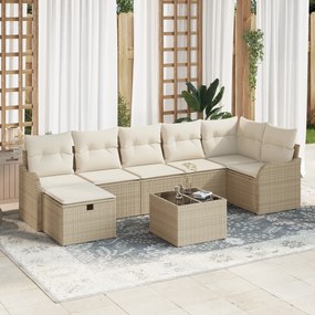 Conjunto de Sofá de Jardim de 8 Peças com Almofadas Rattan Poliéster B