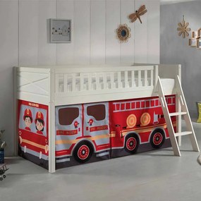 Conjunto cama alta Infantil SCOTT + cortina de brincar BOMBEIROS Branca