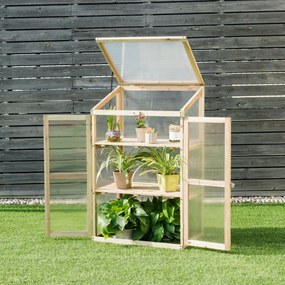 Mini estufa elevada de madeira com 3 níveis para vasos de exterior para jardim, varanda, pátio 60 x 45 x 100 cm
