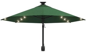 Guarda-sol para jardim de parede com luzes LED 300 cm verde