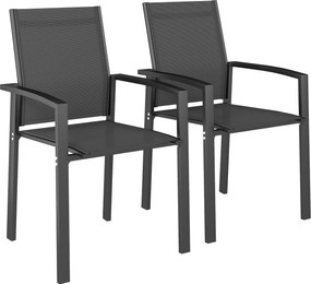 Outsunny Conjunto de 2 cadeiras de jardim empilháveis de exterior respiráveis com apoios de braços alumínio 56 x 58 x 89 cm cinza escuro | Aosom Portugal