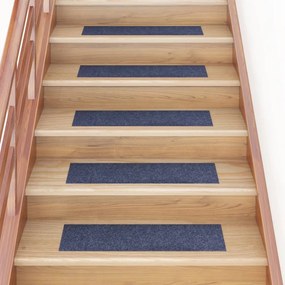 vidaXL Tapetes escada adesivos retangulares 15 pcs 76x20cm cinza/azul