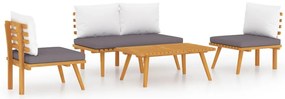 4 pcs conj. lounge jardim c/ almofadões madeira acácia maciça
