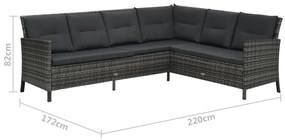 4 pcs conjunto lounge de jardim c/ almofadões vime PE cinzento