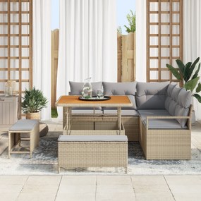 Conjunto de Sofá de Jardim vidaXL 8 Peças com Almofadas Bege Rattan Si