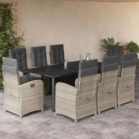 vidaXL 9 pcs conjunto de jantar p/ jardim c/ almofadões cinzento claro