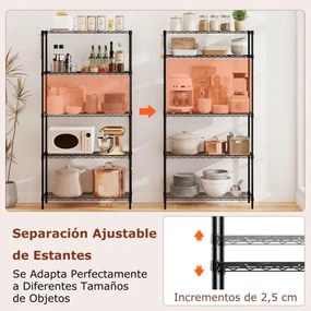 Estante metálica 91 x 35 x 182 cm ajustável de 5 níveis com grelha de arame com capacidade para 565 kg para casa, cozinha, garagem, escritórios Preta