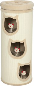 PawHut Barril Arranhador para Gatos 4 Níveis Ø38x96 cm, com 3 Tocas, Cama Superior Lavável, Sisal e 3 Brinquedos, Creme | Aosom Portugal