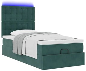 Estrutura de cama otomana vidaXL com colchões verde escuro Veludo