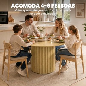 Mesa de Jantar Redonda Moderna 110x110x75 cm (CxLxA) para 4-6 Pessoas (CADEIRAS NÃO INCLUIDAS) com Base Cilíndrica Canelada Carvalho
