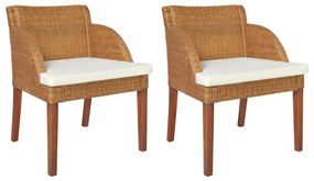 vidaXL Cadeira jantar c/ almofadão 2 pcs vime natural castanho-claro