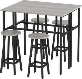 HOMCOM Conjunto de Mesa de Bar em Estilo Industrial, 6 peças, 2 mesas e 4 banquetas, Cinza + Preto | Aosom Portugal