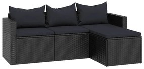 Conjunto lounge de jardim vime PE preto