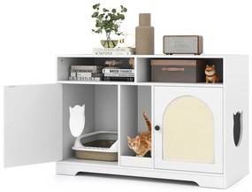 Caixa de areia para gatos com compartimentos duplos e 2 tapetes arranhadores de sisal - Branco