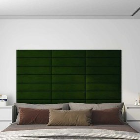 vidaXL Painel de parede 12 pcs 60x15cm veludo 1,08 m² verde-escuro